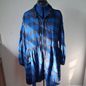 Blue & Black Plaid Flannel Oversized Smock Dress